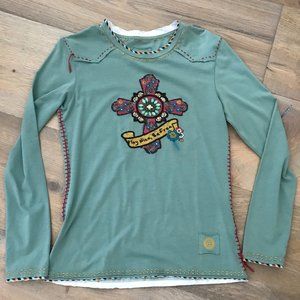 Doublle D Ranch  Womens Top, Small - Blue/Green